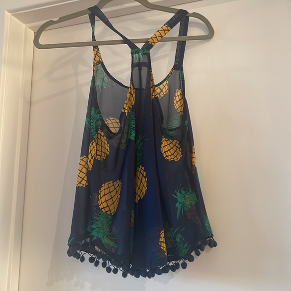 Ocean Drive Pineapple Sheer Pom Pom Trim Tank Top - Size Medium - Picture 2 of 7